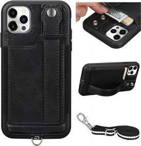 img 2 attached to IPhone 12 Pro Max Case With Card Holder, TOOVREN IPhone 12 Pro Max Wallet Case, Phone Lanyard Case With PU Leather Kickstand Detachable Neck Strap Cover For IPhone 12 Pro Max 6.7" For Men Women Black