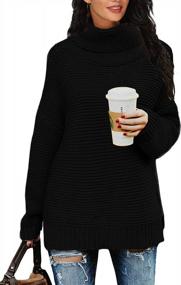 img 4 attached to Chunky Knit Turtle Neck Pullover Sweater For Women - Casual Long Sleeve Top With Side Slit By PrinStory