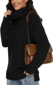 img 1 attached to Chunky Knit Turtle Neck Pullover Sweater For Women - Casual Long Sleeve Top With Side Slit By PrinStory