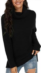 img 2 attached to Chunky Knit Turtle Neck Pullover Sweater For Women - Casual Long Sleeve Top With Side Slit By PrinStory