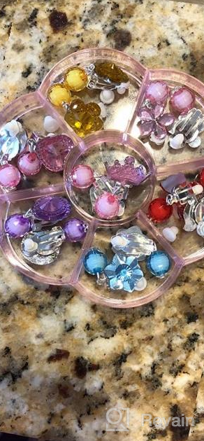 img 1 attached to 🎄 Hicarer 7 Pairs Christmas Crystal Clip on Earrings for Girls - Princess Jewelry Set with 7 Pairs Pink Earring Pads in Stylish Box (Style 3) review by Julie Davis