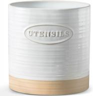 organize your kitchen with yhosseun porcelain utensil holder - large oval crock with rustic two-tone finish логотип