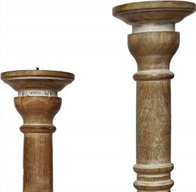 img 1 attached to Коричневый состаренный деревянный подсвечник на пьедестале, набор из 3 шт., изготовленный вручную Бенджарой