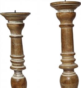 img 3 attached to Коричневый состаренный деревянный подсвечник на пьедестале, набор из 3 шт., изготовленный вручную Бенджарой