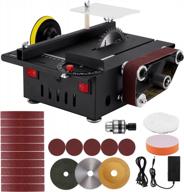300w mini table saw with 0.8" cut depth and 1.2" x 16" belt and 6" disc sanders - ideal for cutting and grinding wood, stone and crafts - comes with 10 sanding belts and 5 sandpapers logo