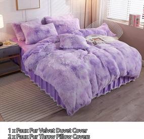 img 3 attached to Luxury Shaggy Faux Fur Duvet Cover Set Soft Fluffy Fuzzy Comforter Queen - 3 PCS Ombre Marble Print Bedding With Zipper Closure, 1 Long Plush Duvet + 2 Pillow Covers (Tie Dye Orchid) By LIFEREVO