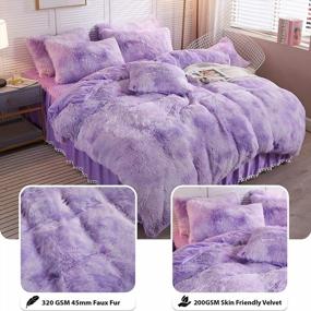 img 2 attached to Luxury Shaggy Faux Fur Duvet Cover Set Soft Fluffy Fuzzy Comforter Queen - 3 PCS Ombre Marble Print Bedding With Zipper Closure, 1 Long Plush Duvet + 2 Pillow Covers (Tie Dye Orchid) By LIFEREVO