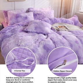 img 1 attached to Luxury Shaggy Faux Fur Duvet Cover Set Soft Fluffy Fuzzy Comforter Queen - 3 PCS Ombre Marble Print Bedding With Zipper Closure, 1 Long Plush Duvet + 2 Pillow Covers (Tie Dye Orchid) By LIFEREVO