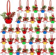 set of 36 metal christmas bells with holly leaves, berries, pine cone, and ribbon bowtie ornaments – 6 designs for gift wrapping and tree decorations by adxco logo