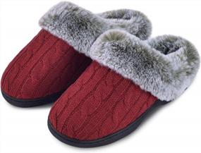 img 4 attached to Soft Cable Knit Slippers For Women With Plush Faux Fur Collar, Memory Foam, And Anti-Skid Rubber Sole - Perfect For Indoor And Outdoor Use