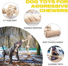 img 1 attached to Fida Dog Rope Toys For Aggressive Chewers,Large Dog Toy Designed For Tug Of War, Tough Dog Rope Toy Indestructible Made Of Undyed Natural Cotton, 29" Large Dog Toys With 3 Big Knots And A Handle