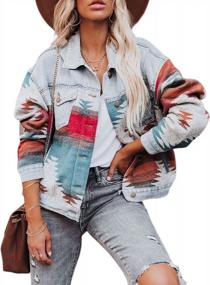 img 4 attached to Women'S Aztec Boho Western Retro Distressed Shirt Jacket Button Down Shacket