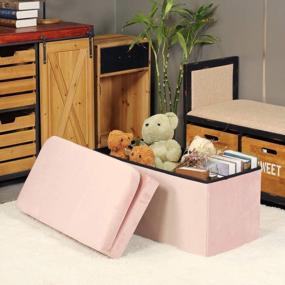 img 3 attached to B FSOBEIIALEO Storage Ottoman With Seat Back, Folding Footstool Foot Rest Ottomans Shoes Bench Cube Box Velvet (Pink, Large)