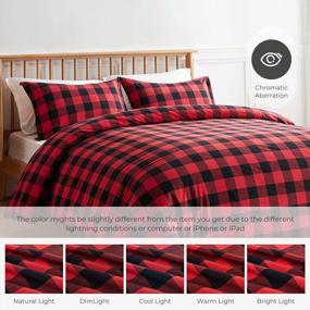 img 3 attached to 100% Washed Cotton Red Black Buffalo Check Duvet Cover Set With Zipper Closure - VEEYOO Extra Soft And Breathable Twin Comforter Cover For Elevated Style And Comfort