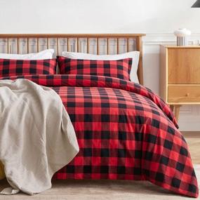 img 4 attached to 100% Washed Cotton Red Black Buffalo Check Duvet Cover Set With Zipper Closure - VEEYOO Extra Soft And Breathable Twin Comforter Cover For Elevated Style And Comfort