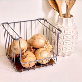 img 2 attached to IDesign Ría Safford Wire Basket With Acacia Wood, Charcoal, 10" X 8" X 6" - Open Front For Maximum Storage