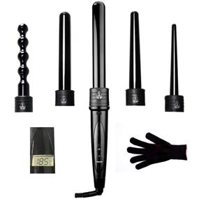 img 4 attached to 5-In-1 Professional Tourmaline Ceramic Curling Wand Set With Interchangeable Barrels, LCD Digital Display, Heat Protective Glove & 0.35-1.25 Inch Hair Curlers - Dual Voltage