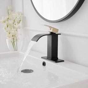 img 1 attached to Greenspring Brushed Gold And Black Single Handle One Hole Waterfall Bathroom Sink Faucet With Pop Up Drain Deck Mount Modern Bathroom Faucet