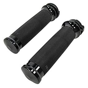 img 1 attached to 🏍️ Anodized Black Billet Aluminum 1-Inch Grips with Knurled Rubber Cushion Throttle Control Sets - Single or Dual Cable - Compatible with All Harley Models - Made in the USA - Ideal for Motorcycle Bobber, Chopper, and Cafe Racer Enthusiasts