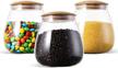 3-pack high borosilicate glass coffee bean storage jars with airtight bamboo lids - 30 oz round glass containers for kitchen storage of coffee, nuts, candy, cookies, flour, and spices logo