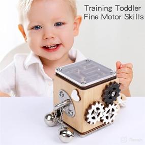 img 1 attached to 🧩 Wooden Travel Busy Cube for Toddlers 1-3 Years Old - Activity Board, Lacing Beads Puzzles, Learn to Tie Shoes & More! Preschool Learning Toy for Boys and Girls (6-in-1)