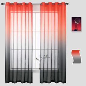 img 4 attached to Naturoom Red & Black Ombre Mermaid Curtains For Girls Kids Bedroom Living Room - Set Of 2 Semi Sheer Faux Linen Panels 54 X 63 Inch