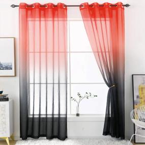 img 1 attached to Naturoom Red & Black Ombre Mermaid Curtains For Girls Kids Bedroom Living Room - Set Of 2 Semi Sheer Faux Linen Panels 54 X 63 Inch