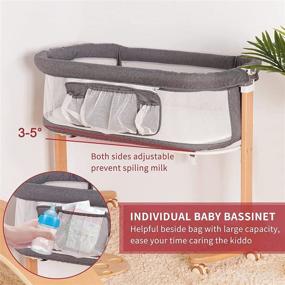 img 1 attached to 👶 Wooden Baby Bassinet Bedside Sleeper, Adjustable Bedside Crib with Detachable Mattress, Portable Bed for Infant/Baby/Girl/Newborn, Bed-to-Bed Connection, Straps, Breathable Mesh