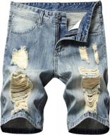 men's distressed ripped denim jean shorts summer casual classic straight cut jeans logo