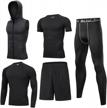 set of 5 men's gym clothing compression tops and pants with long sleeve jacket for athletic workout logo