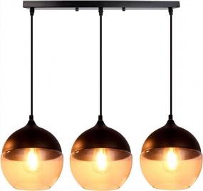 img 4 attached to Промышленный скандинавский подвесной светильник со стеклянными абажурами - 3 светильника для кухни, ванной, гостиной и прихожей
