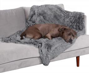 img 4 attached to Furhaven Large Waterproof Calming Plush Long Faux Fur & Velvet Dog Blanket, Washable - Gray, Large