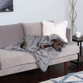 img 2 attached to Furhaven Large Waterproof Calming Plush Long Faux Fur & Velvet Dog Blanket, Washable - Gray, Large