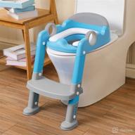 potty training seat and step stool ladder for kids and toddlers – wiifo sturdy potty ladder with soft padded cushion, suitable for toddler boys and girls – grey blue toddler toilet training seat chair logo
