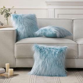 img 1 attached to Phantoscope Pack Of 2 Faux Fur Throw Pillow Covers Cushion Covers Luxury Soft Decorative Pillowcase Fuzzy Pillow Covers For Bed/ Couch,Light Blue 18 X 18 Inches