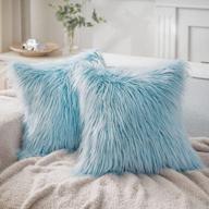 phantoscope pack of 2 faux fur throw pillow covers cushion covers luxury soft decorative pillowcase fuzzy pillow covers for bed/ couch,light blue 18 x 18 inches 标志