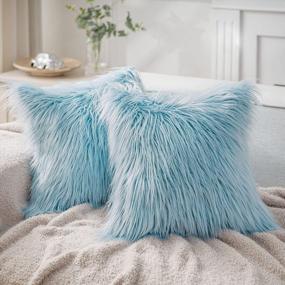 img 4 attached to Phantoscope Pack Of 2 Faux Fur Throw Pillow Covers Cushion Covers Luxury Soft Decorative Pillowcase Fuzzy Pillow Covers For Bed/ Couch,Light Blue 18 X 18 Inches