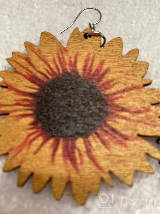 img 1 attached to Handmade 3D Wooden Sunflower Drop Earrings: Bohemian Dangle Jewelry for Women & Girls review by Tiffany Wright