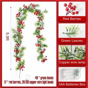 img 1 attached to 7.2Ft 20 LED Red Berry Lighted Christmas Garland - Joyhalo Battery Operated Christmas Decorations For Fireplace, Stair, Railing & Mantle