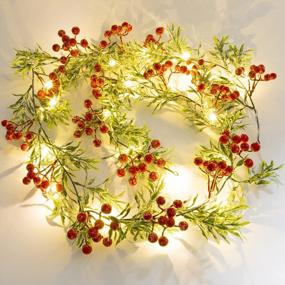 img 4 attached to 7.2Ft 20 LED Red Berry Lighted Christmas Garland - Joyhalo Battery Operated Christmas Decorations For Fireplace, Stair, Railing & Mantle