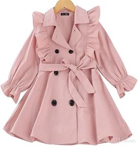 img 4 attached to 🧥 Fall Winter Long Sleeve Casual Windbreaker Jacket for Toddler Baby Girl - Double Breasted Ruffle Trim Belted Trench Coat