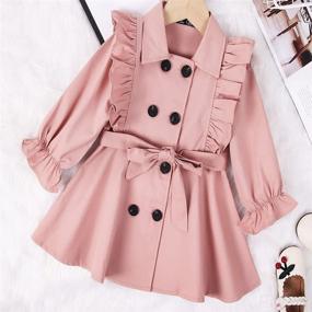 img 3 attached to 🧥 Fall Winter Long Sleeve Casual Windbreaker Jacket for Toddler Baby Girl - Double Breasted Ruffle Trim Belted Trench Coat