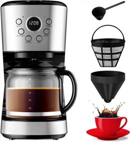 img 4 attached to Получите идеальный напиток с программируемой кофеваркой Safeplus на 12 чашек: капельная кофеварка с ЖК-дисплеем и многофункциональная машина для дома, офиса и вечеринок
