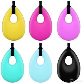 img 4 attached to SUBANG 6-Pack Silicone Teething Necklace Pendant for Kids and Adults – Oval Teething Necklace for Boys and Girls