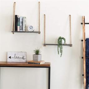 img 1 attached to Set Of 2 17-Inch Rustic Wood Hanging Rope Swing Shelves In Dark Gray By MyGift