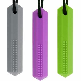 img 4 attached to Set Of 3 Ausbay Sensory Necklaces: Silicone Crystal Pendants For Boys And Girls In Grey, Purple, And Green