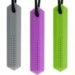 set of 3 ausbay sensory necklaces: silicone crystal pendants for boys and girls in grey, purple, and green logo