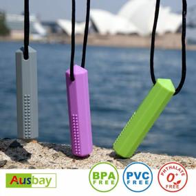 img 3 attached to Set Of 3 Ausbay Sensory Necklaces: Silicone Crystal Pendants For Boys And Girls In Grey, Purple, And Green