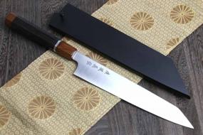 img 3 attached to Yoshihiro ZDP-189 High Carbon Stainless Steel Utility Kiritsuke Slicer Knife Ebony Handle With Sterling Silver Ring And Nuri Saya (9.5'' (240Mm))