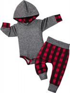 newborn baby boy clothes plaid letter print hoodies + long pants 2pcs fall winter outfit set - fommy logo